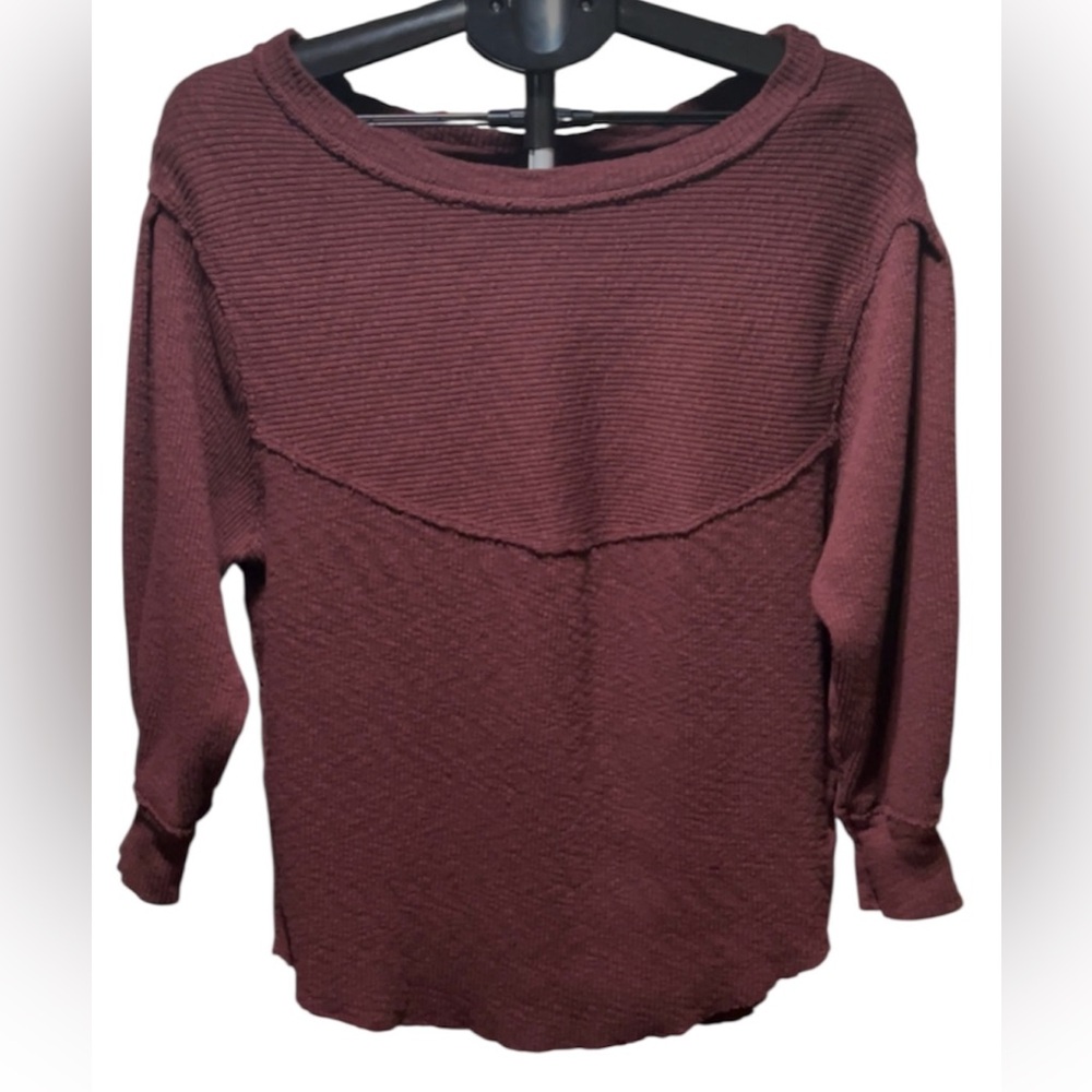 We The Free Thermal Pullover.Waffle Knit Sweater .Cherry Cola / Burgundy Sweater